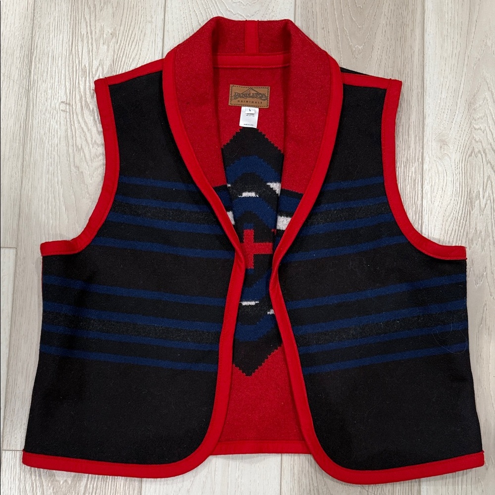 Pendleton Red and Black Geometric Patterned Vest